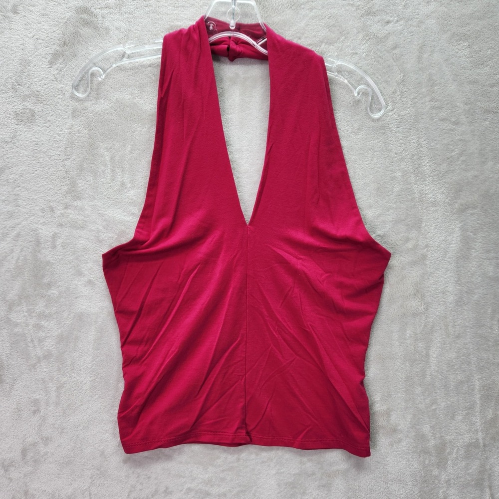 Reformation Deep V Halter Tank Top - Fuchsia